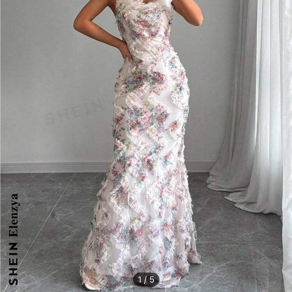 Elenzga Women's Luxury Print Mesh Evening Dress - Picture 5 of 8